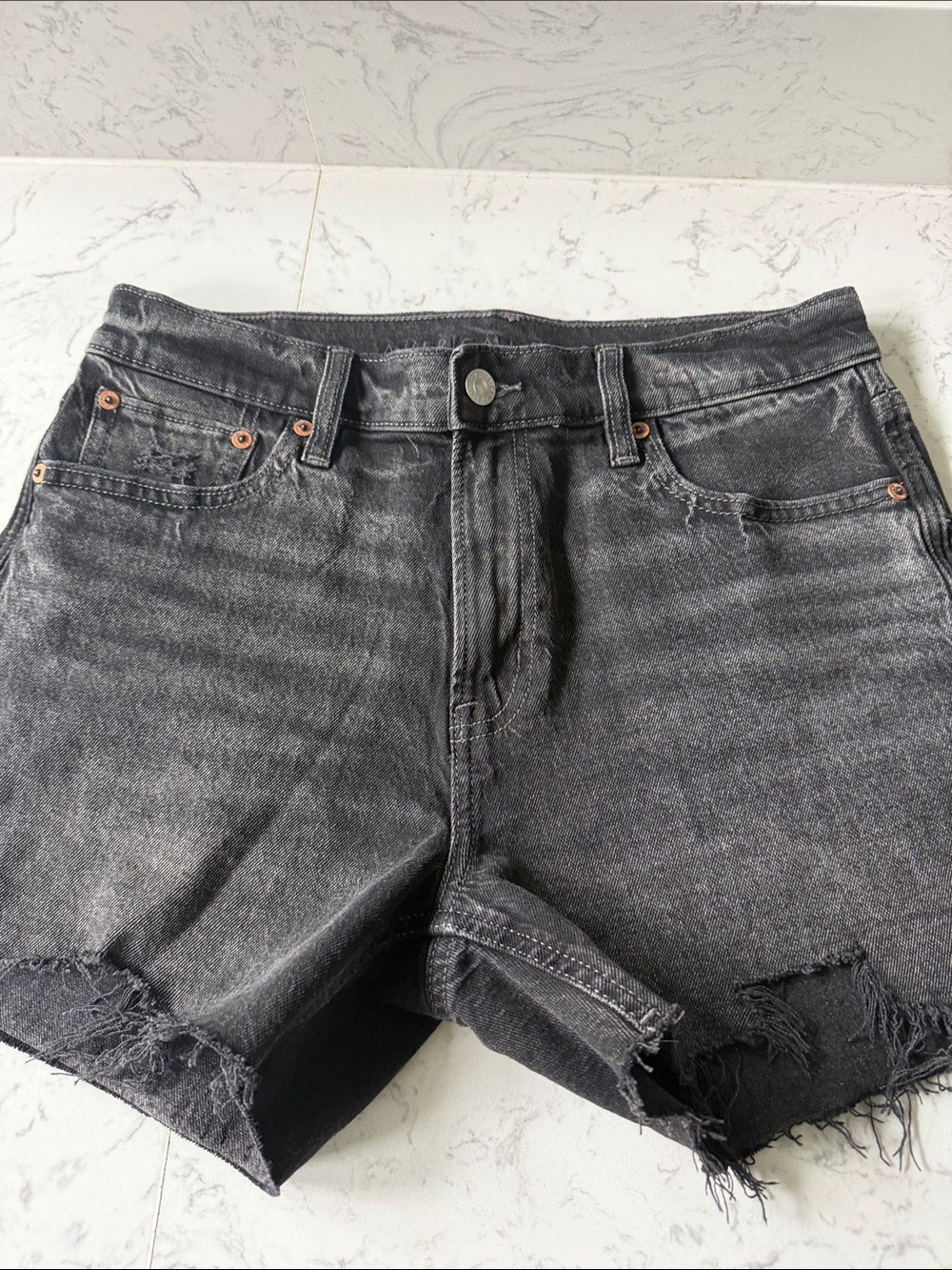 American Eagle Outfitters Black Washed Distressed Jean Shorts